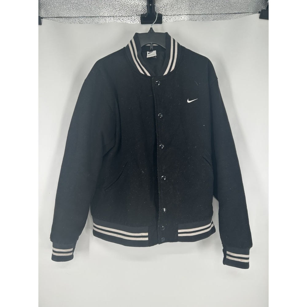 Nike Sportswear Authentics Varsity Jacket Men Large Black DQ5010-010 Snap Front